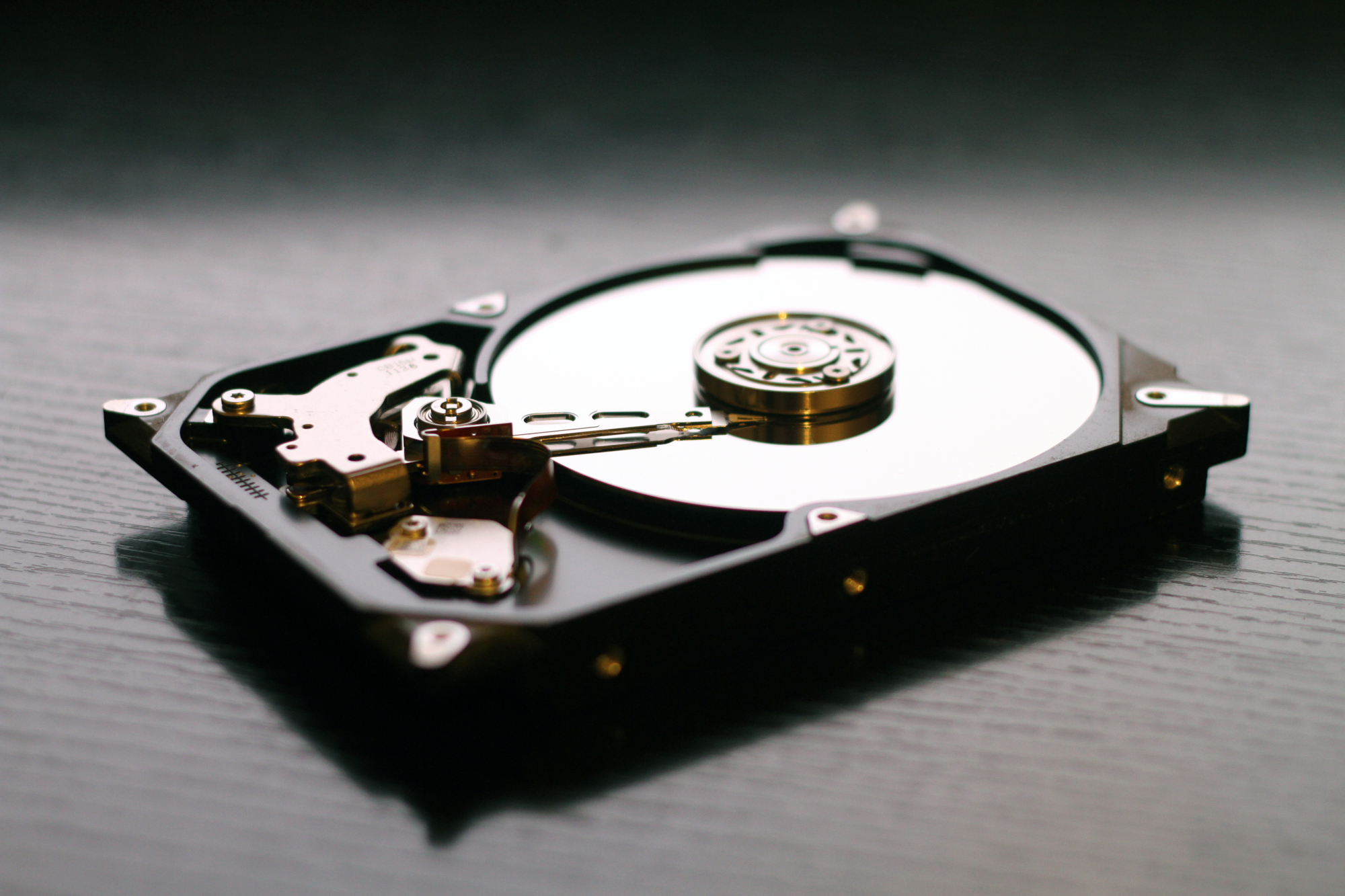 detail of a hard drive's internal structure